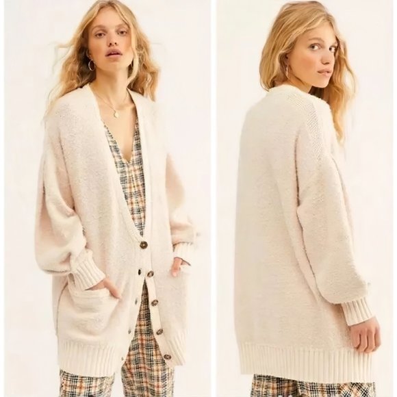 Free People Sweaters - Free People Womens Snow Drop Button-Down Cardigan Sweater Ivory L